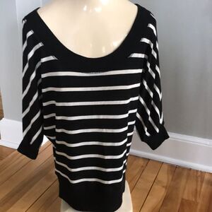 Poof! Black/white stripe dolman sleeve sweater, S